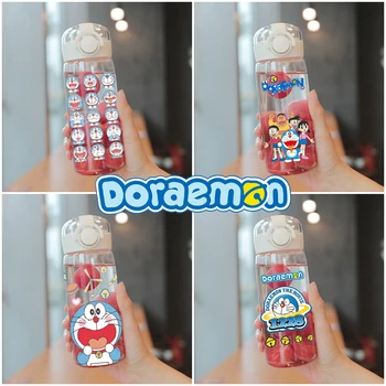 400 МЛ Doraemon Детская Чашка Для Воды с Соломинкой Прозрачный Мультфильм Аниме Студенческая Милая Кавайная Пластиковая Бутылка Портативная Бутылка Для Воды