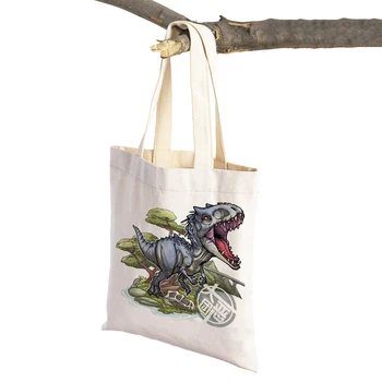 Мультяшный Динозавр Юрского периода Детские сумки для покупок Дорожная сумка-тоут Женская сумочка многоразового использования с животными Повседневная Холщовая Женская сумка для покупок
