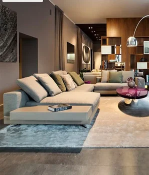 Современная вилла в скандинавском стиле в простом стиле, тканевый диван больших размеров для гостиной, U-образная угловая комбинированная мебель Guifei