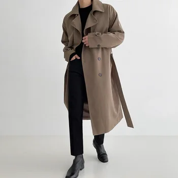 Мужская ветровка оверсайз, Корейская тенденция, красивое пальто средней длины, модная свободная длинная куртка для женщин, зимняя осенняя мужская одежда