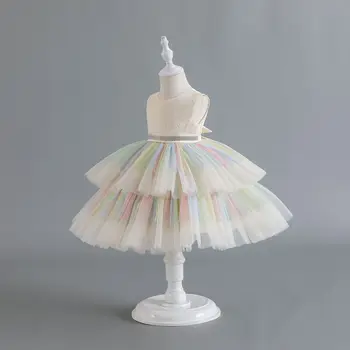 Радужное кружевное платье для девочек, детские свадебные платья принцессы, детские платья для выпускного вечера, новогодняя одежда 1-6 лет