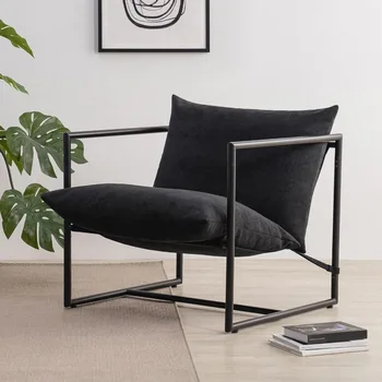 Акцентный стул / Кресло с металлическим каркасом и подкладкой из измельченного пенопласта, черные силлоны modernos para sala