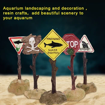 Украшения для аквариума из смолы, предупреждающий знак с искусственной акулой, Аксессуары для озеленения аквариума, фон для аквариума