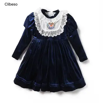 2024 Испанское платье для девочек, детские осенние бархатные платья, кружевные платья с вышивкой в детском бутике, одежда для маленьких девочек с длинными рукавами