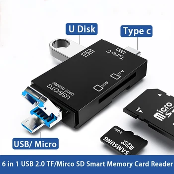 Портативный Кард-Ридер 6 в 1 SD Card USB 2.0 TF/Mirco 2 в 1 SD Smart Memory Card Reader OTG Flash Drive Cardreader Для Портативных ПК