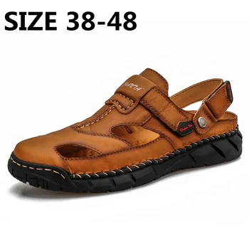 Новые летние Кожаные мужские сандалии, повседневные уличные пляжные сандалии, Высококачественная мужская обувь, Классические Римские тапочки, Размер 38-48