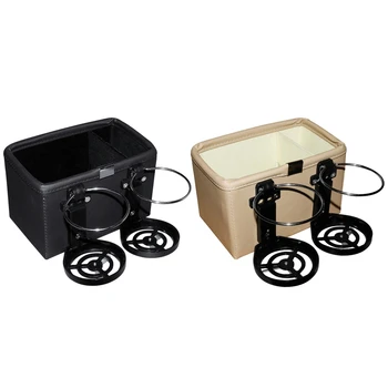 Консольный лоток, коробка для хранения переключения передач, стакана для воды, бумажных полотенец, телефонов, черный + Двойной подстаканник F19A