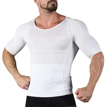Утягивающее компрессионное нижнее белье, корректирующее мужское тело, моделирующее жир, тонкий, тонизирующий корсет для коррекции осанки, Мужская футболка для контроля живота, тела