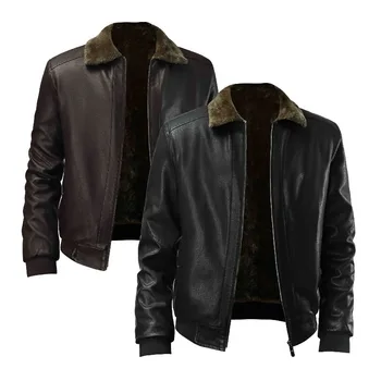 Мужская кожаная куртка с отворотом, новая осенне-зимняя кожаная куртка, красивая мотоциклетная куртка
