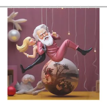 Забавная фигурная Водонепроницаемая занавеска для душа с озорным Санта-Клаусом для ванной комнаты с крючками 12шт и яркими изображениями