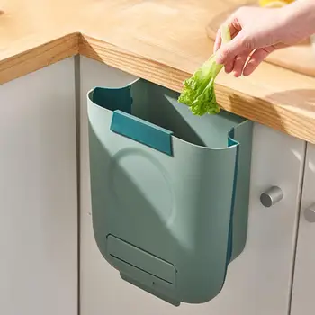 Складное мусорное ведро Небольшое подвесное кухонное мусорное ведро прессованного типа для офиса школы Многоцелевые Зеленые мусорные баки