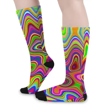 Психоделические светящиеся чулки, носки Harajuku с абстрактным жидким принтом, нескользящие носки, женские носки для скалолазания средней мягкости