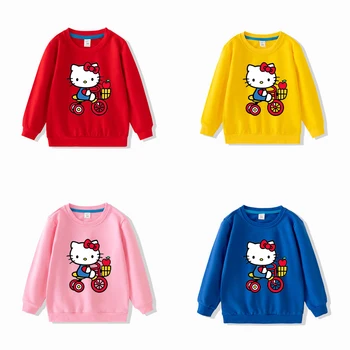 Детские толстовки с рисунком Hello Kitty; модный свитер с аниме-принтом Sanrio; Весенняя и осенняя детская одежда с длинными рукавами.