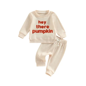 Bmnmsl/ детские наряды на Хэллоуин из 2 предметов, толстовка с длинными рукавами и вышивкой в виде нечетких букв + брюки, комплект одежды для малышей