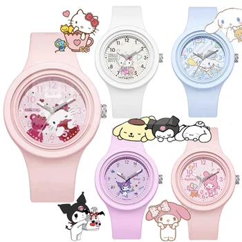 Sanrio Hello Kitty Kuromi My Melody Кварцевые Часы Наручные Kawaii Высококачественные Силиконовые Круглые Портативные Изысканные Подарки Для Детей