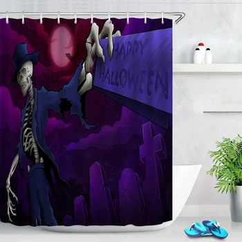 Счастливый Хэллоуин Скелет Фиолетовая Занавеска для душа Занавеска для ванной Комнаты Кухня Водонепроницаемый Экран для ванной Комнаты Пользовательская Занавеска для душа Cortina