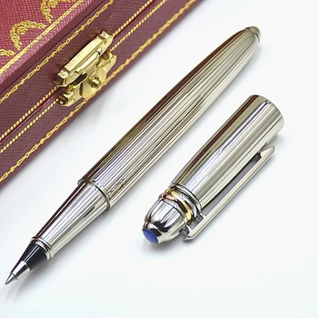 Высококачественная ручка-роллер с серебристой металлической полосой Blue Gem Top Design Офисные школьные гелевые ручки для письма с серийным номером