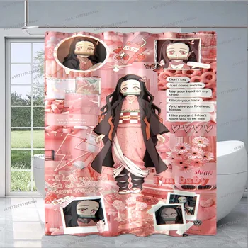 Demon Slayer Kimetsu No Yaiba Занавеска для душа из японского аниме Розовая занавеска для душа в ванной Модная декоративная занавеска для душа в подарок