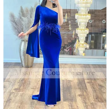 Новое поступление, Бархатные вечерние платья Русалки для женщин 2023, элегантное вечернее платье с перьями, Дубайское вечернее платье