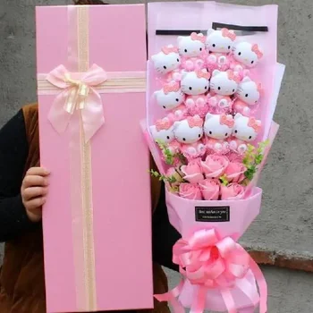 Sanrio Hello Kitty, Плюшевая кукла, букет, Милое мыло, Подарочная коробка, Цветок Розы, Мультяшный букет, Подарок на День Святого Валентина, Подарок на День рождения