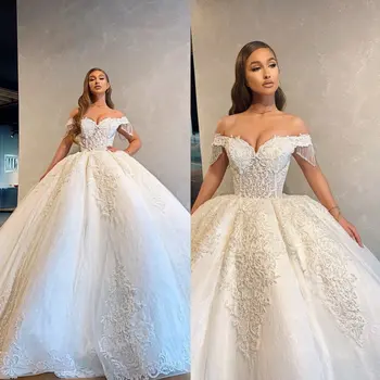 Винтажные свадебные платья 2020, расшитое бисером бальное платье с открытыми плечами, Кружевные аппликации, Свадебное платье Vestido De Noiva, сшитое на заказ.