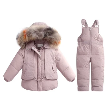 Зимние комплекты детских пуховиков, теплые утепленные куртки + штаны на ремне, зимние куртки, зимние комбинезоны, ветрозащитный детский костюм