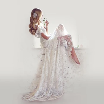 Новые поступления, кружевные богемные свадебные платья 2019 с зубчатым вырезом и открытой спиной, vestido de noiva 2019, кружевные платья для матери невесты