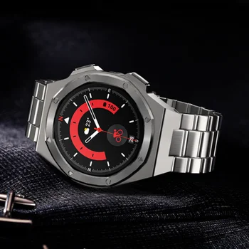 Модификация Mod Kit для Samsung Galaxy Watch 4 5 6 44 мм 5 Pro 45 мм ремешок Металлический корпус для часов Силиконовый ремешок Защитная крышка безель