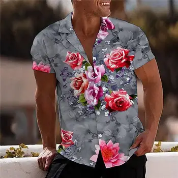 2022 Цветочные Рубашки Для Мужчин С 3D Принтом, Мужская Гавайская Тропическая Рубашка, Пляжные Модные Топы С Коротким Рукавом, Футболка, Домашняя Блузка Camisa