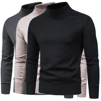 Осенне-зимний новый мужской трикотаж 2023, однотонный свитер Slim Fit с высоким воротом и полуприлегающей подкладкой 1812-YM068-P50