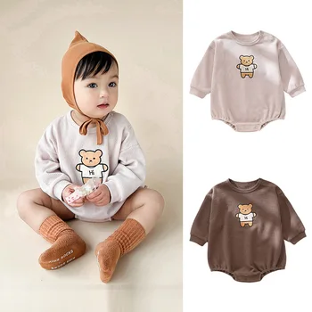 0-12 м, одежда для новорожденных, весеннее боди с длинными рукавами для мальчиков и девочек, комбинезон с мультяшным медведем, одежда для новорожденных, Хлопковая Корейская