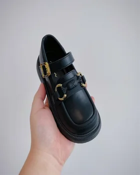 Осень 2023, Новая детская обувь, Удобная кожаная обувь на мягкой подошве для девочек, простые модные туфли принцессы для девочек 26-37 г.