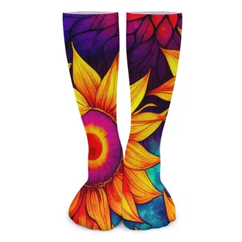 Пара ярких чулок с цветочным узором, элегантные носки с подсолнухом, высококачественные элегантные носки, нескользящие носки с рисунком для скалолазания, подарок
