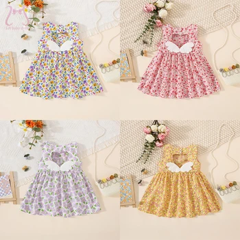 Классное дышащее платье с открытой спиной для маленьких девочек, Детская одежда с цветочным рисунком, Летний Милый костюм для малышей от 0 до 3 лет