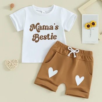 Летняя одежда для маленьких девочек и мальчиков, футболка с коротким рукавом и буквенным принтом, шорты, комплекты из 2 предметов, милая детская одежда