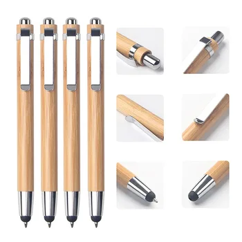 Бамбуковая шариковая ручка, стилус, контактная ручка, канцелярские принадлежности, подарки с черно-синими чернилами