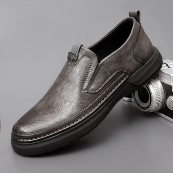 Повседневная обувь для мужчин Деловые кожаные лоферы Классические дышащие однотонные Мягкие туфли на плоской подошве Комфортные Модные мокасины без застежки Обувь