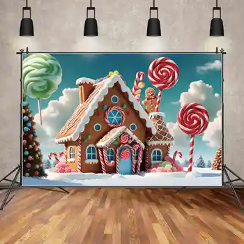 ЛУНА.Фон QG Рождественский пряничный домик с человечком, детский костыль, украшение для вечеринки с конфетами, фотографические аксессуары
