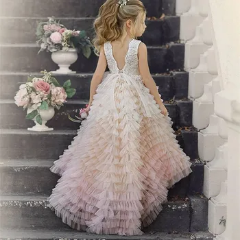 Многоуровневые платья принцессы из тюля для девочек, сшитое на заказ платье цветочницы для свадьбы, Новые Длинные нарядные платья для элегантных