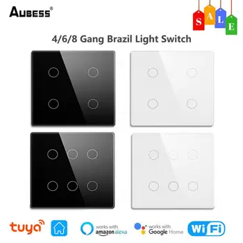 Tuya Бразилия WiFi Smart Switch 4/6/8 Банды 100-240 В Стеклянная Панель Выключателя Света Умный Дом Работает С Alexa Google Home Smart Life