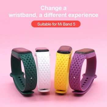 Силиконовый браслет для Mi Band 5, ремешок с ромбовидным рисунком, умный сменный браслет для Xiaomi 5, MiBand 5, Умные аксессуары