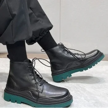 Обувь для мужчин, бренд 2023, мужские ботинки на шнуровке, осенние, с круглым носком, разноцветные, водонепроницаемые, с коротким бочонком, модные ботинки большого размера