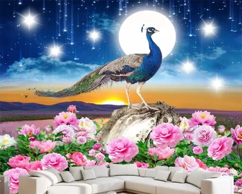 Пользовательские обои мечта звездное небо птица павлин богатый цветок открытый ТВ фон стены гостиная спальня 3D обои