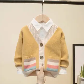 свитер для маленьких мальчиков, весенне-осенний вязаный кардиган, свитер, детская одежда, свитера для мальчиков и девочек, детская одежда, зимняя одежда