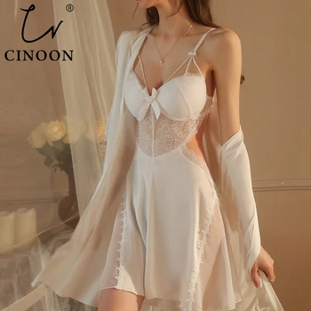 CINOON С кружевной отделкой, сексуальный свадебный женский халат, свободный атласный халат для невесты, кимоно для подружки невесты, халат, пижамы, Вискозное интимное белье