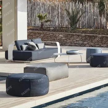 Изготовленный на заказ водонепроницаемый скандинавский уличный диван под открытым небом садовый дворик вилла для отдыха комбинация угловых сидений дизайнерский образец мебели для комнаты