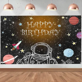Космический фон для дня рождения, Мальчик, Галактика, Фон для фотосъемки, Астронавт, Блестящее украшение, Планета, Баннер для торта, Реквизит для фотосъемки