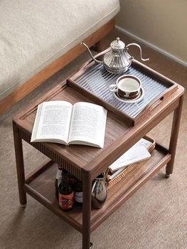 Тележка для столика в скандинавском стиле, диван для гостиной, передвижной чайный столик из черного ореха на колесиках