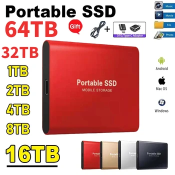 USB 3,1 SSD 64 ТБ 32 ТБ 16 ТБ 8 ТБ 4 ТБ 2 ТБ 1 ТБ Высокоскоростной Твердотельный Накопитель Портативный Внешний Жесткий Диск Type-C для ноутбуков Notebook