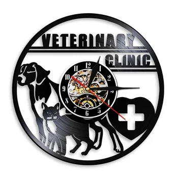 Ветеринарная клиника, Настенные часы ветеринара, собаки и кошки, уход за домашними животными, больница для животных, Виниловые пластинки, настенные часы, подарки для ветеринаров любителям животных